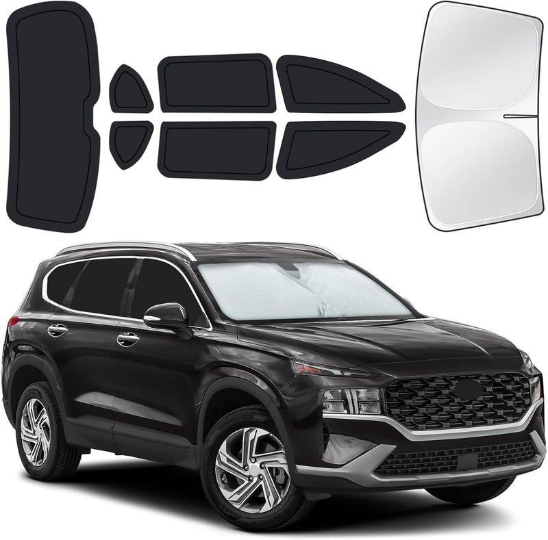 JASVIC for Hyundai Santa Fe 2019-2023 Car Window Shades, 8pcs Privacy Sun Shade Set for Front Windshield Side and Rear Windows, Full Window Covers Keeps Vehicle Cool for Camping Napping - Image 1